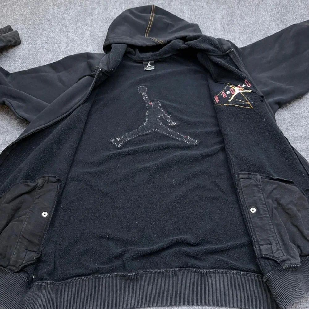 Vintage Nike Jordan Citrus 7 Hoodie Mens L Black Full Zip Embroidered Distressed